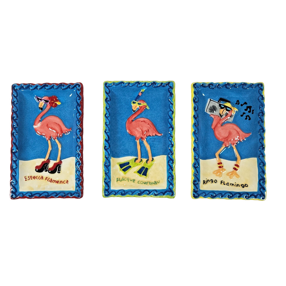 MW Market Flamingo Tidbit Trinket Plates Set of 3 Ceramic Snack Dishes Funny Tro